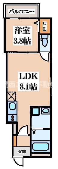 YUMAISON ウエスト(1LDK/3階)の間取り写真