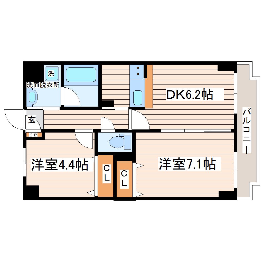 ツインプラザ幸(2DK/4階)の間取り写真