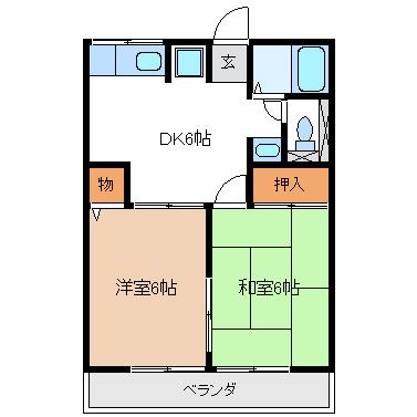 つくばルミエールD棟(2DK/1階)の間取り写真