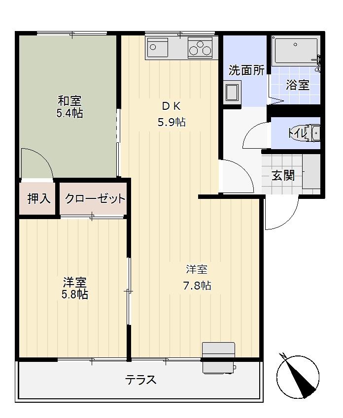 ロイヤルスクエア B(3DK/1階)の間取り写真