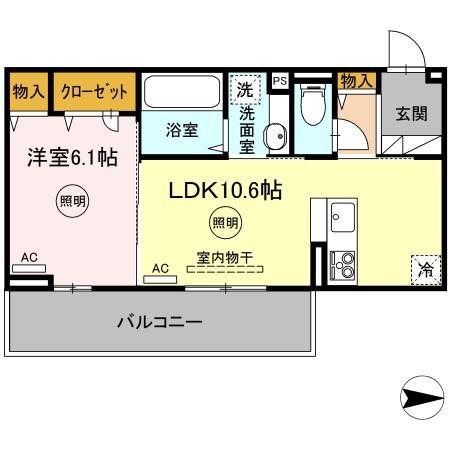 D-ROOM春日C(1LDK/3階)の間取り写真