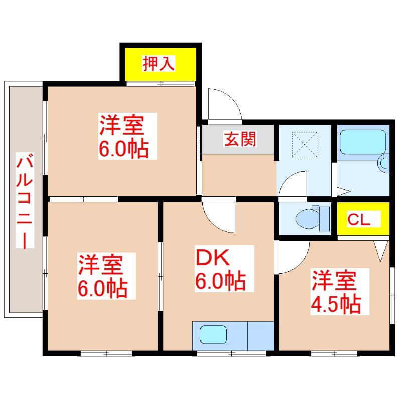 FRAGRANCEK B棟(3DK/2階)の間取り写真