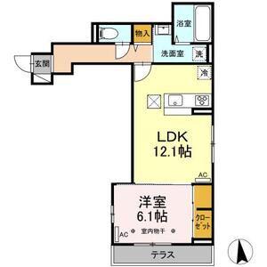 D-ROOM CINNAMON(1LDK/1階)の間取り写真