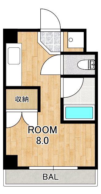 カルテットKOBORI A棟(1K/1階)の間取り写真