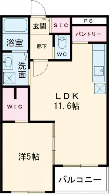 ラスヴェール西条(1LDK/1階)の間取り写真