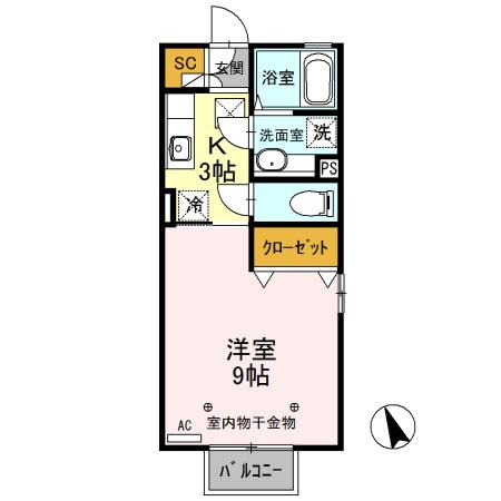 デジール I 102(1K/1階)の間取り写真