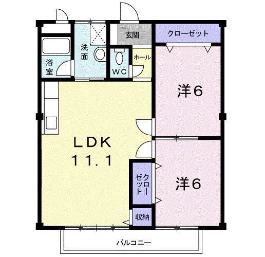 サンハイツ椋本(2LDK/2階)の間取り写真
