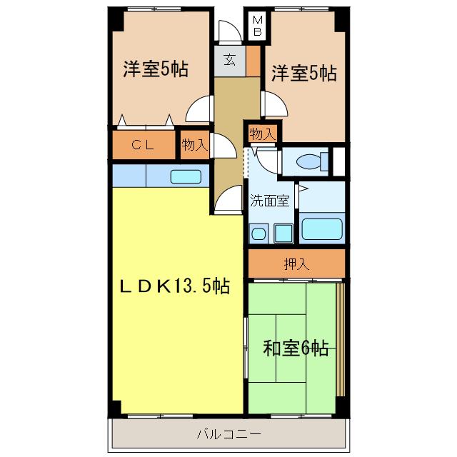 プレスト・コート壱番館(3LDK/2階)の間取り写真