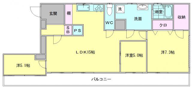 ジョイナス薬院(3LDK/7階)の間取り写真