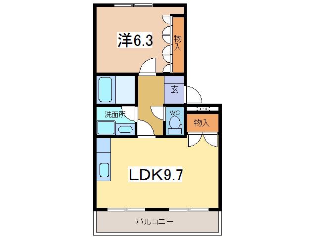 フレーブI(1DK/2階)の間取り写真
