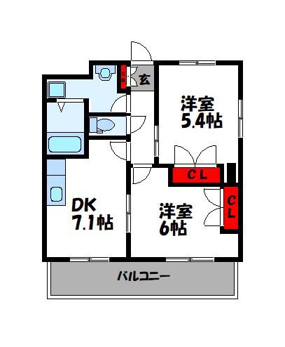 サンライフ花瀬I(2DK/1階)の間取り写真