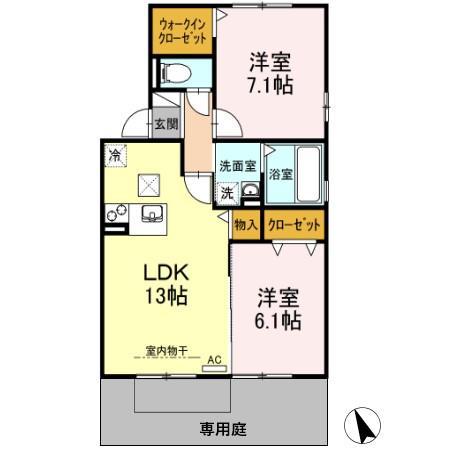 カオン B(2LDK/1階)の間取り写真