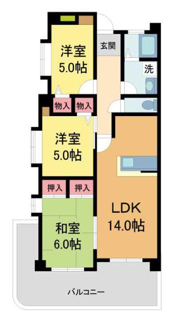 ハッピーコート芦屋(3LDK/3階)の間取り写真
