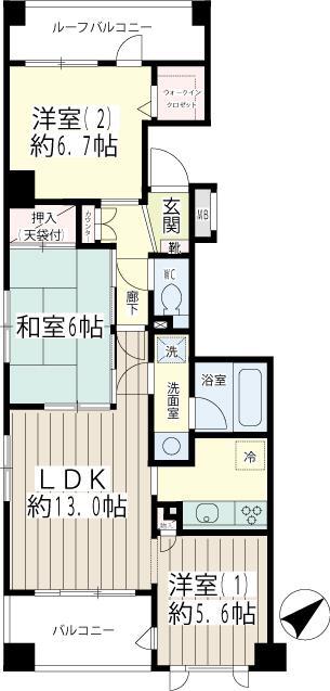 ナイスアーバン保土ヶ谷ステーションプラザ(3LDK/3階)の間取り写真