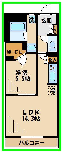 アンビエンテ経堂(1LDK/2階)の間取り写真
