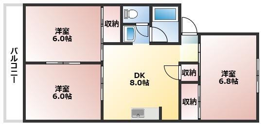 メゾン高羽(3DK/1階)の間取り写真