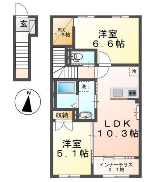 SERENE(2LDK/2階)の間取り写真