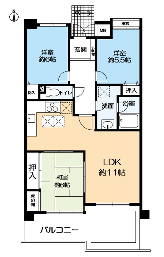 シャルマンコーポ甲子園北(3LDK/1階)の間取り写真