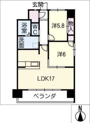 フォレスト.N(2LDK/9階)の間取り写真