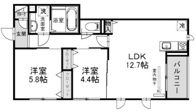 エル ビエントII(2LDK/2階)の間取り写真