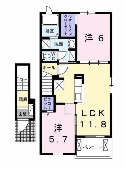 エスポワール III(2LDK/2階)の間取り写真