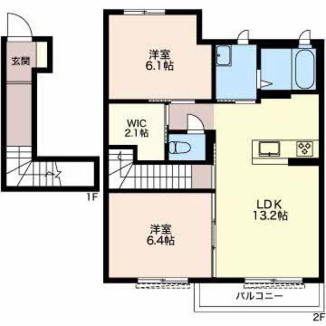 サウスガーデン(2LDK/2階)の間取り写真