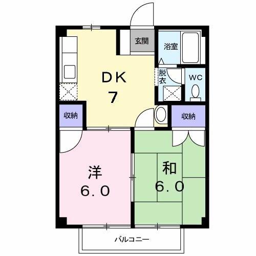 スカイハイツ菊陽(2DK/1階)の間取り写真
