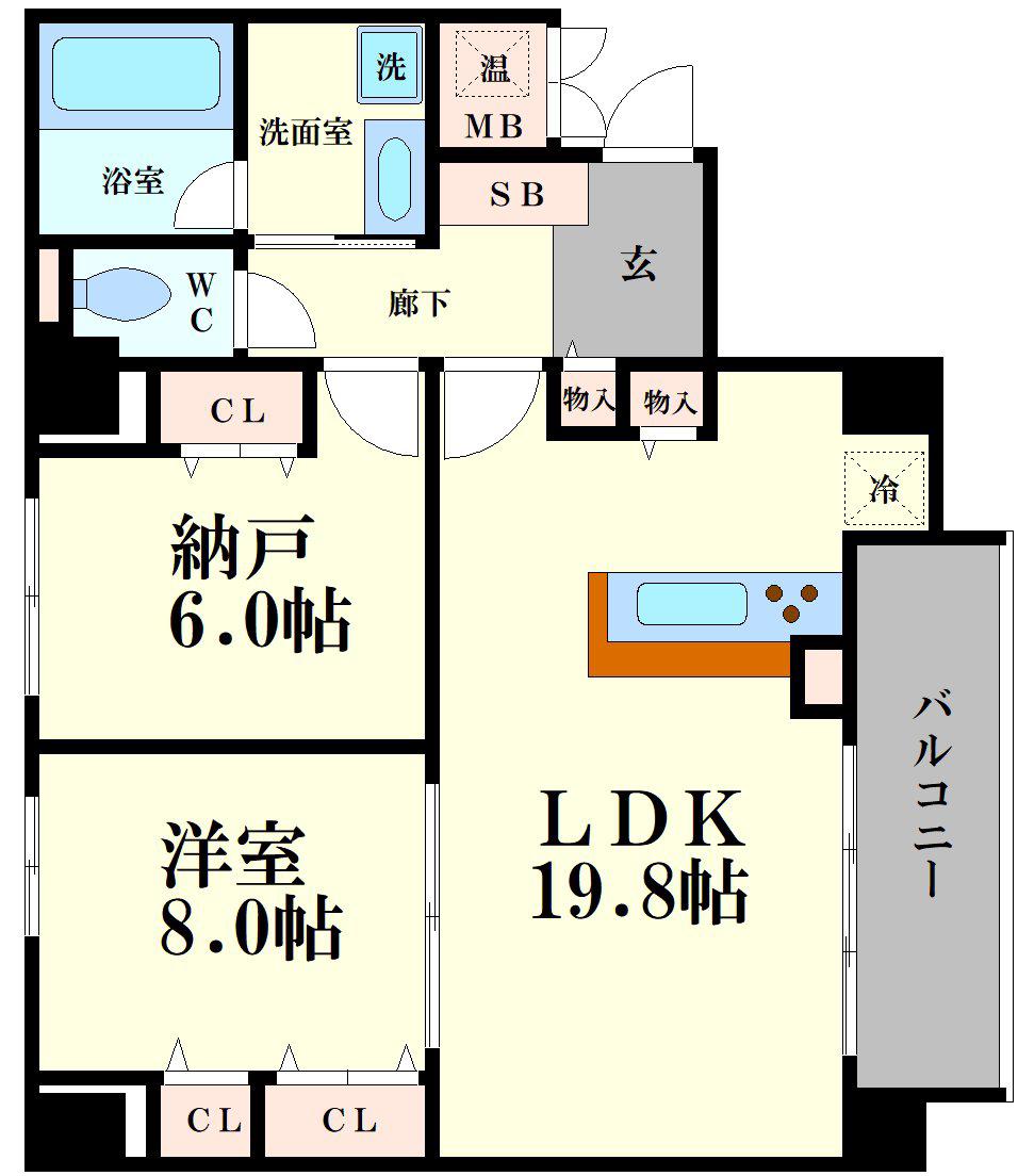 アネスト北堀江(2LDK/4階)の間取り写真