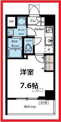 プルシアン(1K/7階)の間取り写真