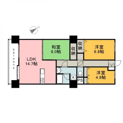 藤和廿日市ハイタウン(3LDK/5階)の間取り写真