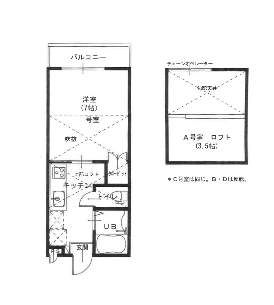ラフターVII(1K/2階)の間取り写真