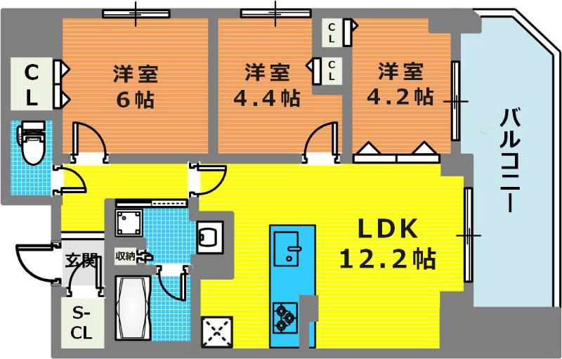 サムティグランツ神戸(3LDK/7階)の間取り写真