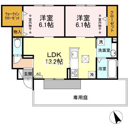 エスペランサ宮前(2LDK/1階)の間取り写真