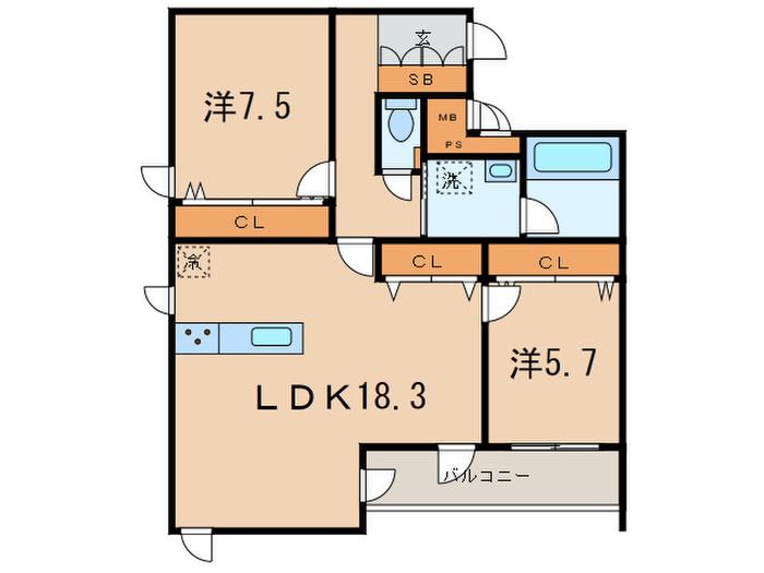 MAIN STAGE 松ノ内(2LDK/1階)の間取り写真