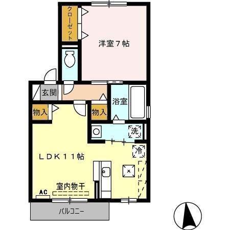 STONE HILLS A(1LDK/2階)の間取り写真