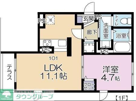 パーチェ登戸(1LDK/1階)の間取り写真