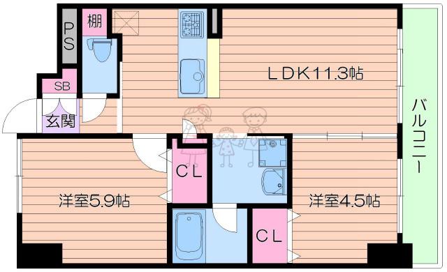 サンファボーレ北田辺(2LDK/4階)の間取り写真