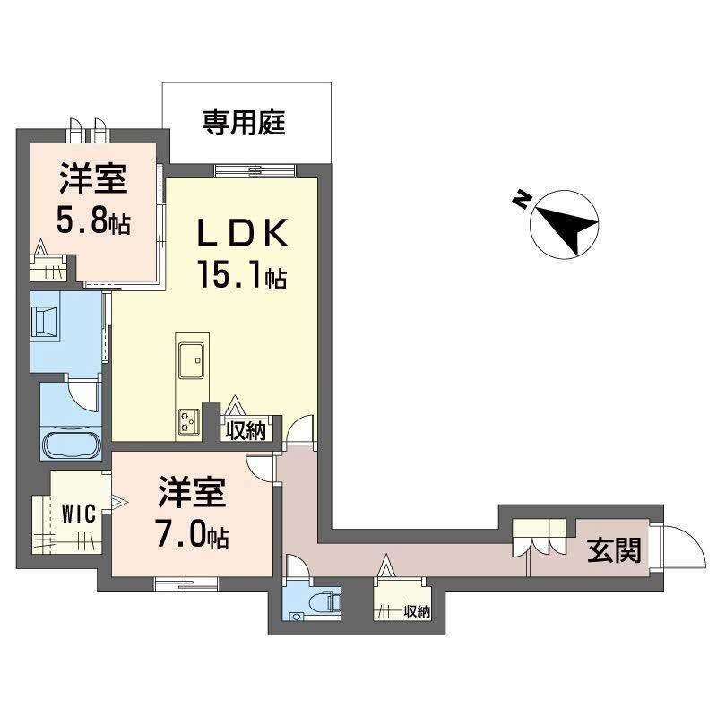 地下鉄名城線 西高蔵駅 徒歩2分 4階建 新築(2LDK/1階)の間取り写真