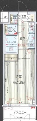 プレサンス本町プライム(1K/9階)の間取り写真