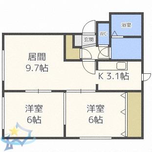 リバティ発寒(2LDK/3階)の間取り写真