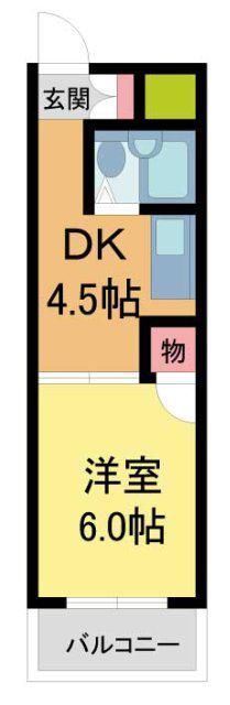 空港ゴールデンハウス(1DK/1階)の間取り写真