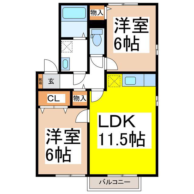 フローラS(2LDK/1階)の間取り写真