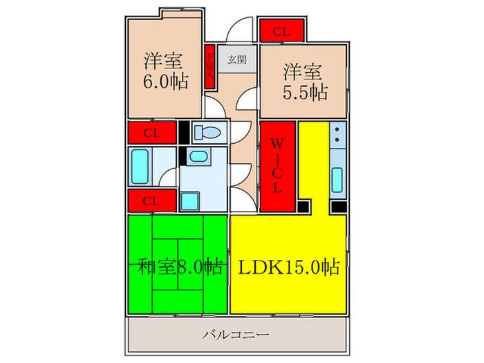 サンライズコート緑地公園A棟(3LDK/2階)の間取り写真