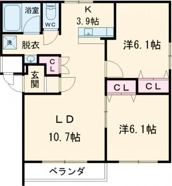 グランディア南星(2LDK/4階)の間取り写真
