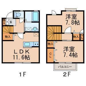 ヴィーブルコート A棟(2LDK/1階)の間取り写真