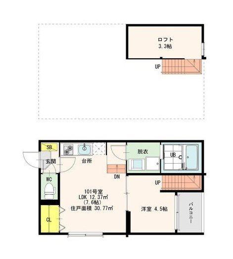 フォレスト箱崎(1LDK/1階)の間取り写真