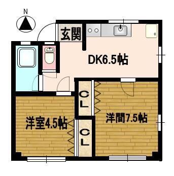 Fメゾン妙音通(2DK/1階)の間取り写真