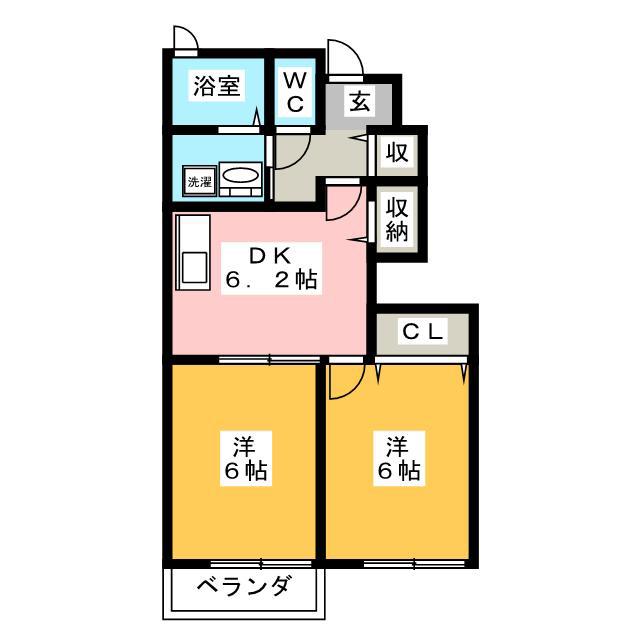 ラ・エスポワールIII(2DK/1階)の間取り写真