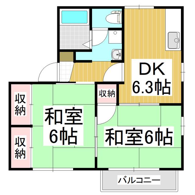 タウニィ緑ヶ丘B棟(2DK/2階)の間取り写真