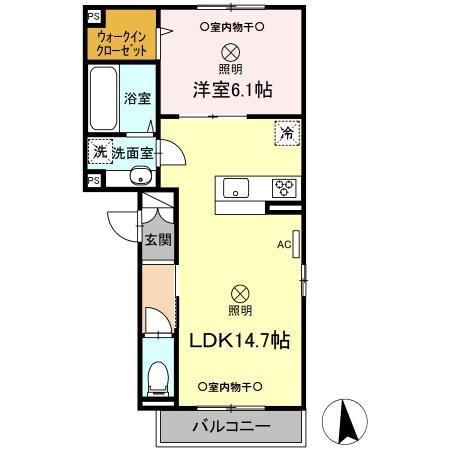 メルベーユ中筋II(1LDK/3階)の間取り写真